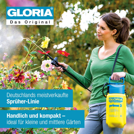 GLORIA prima 3 Drucksprüher, 3 L – handliche Gartenspritze mit verstellbarer Düse für Pflanzenschutz und Reinigung im Garten