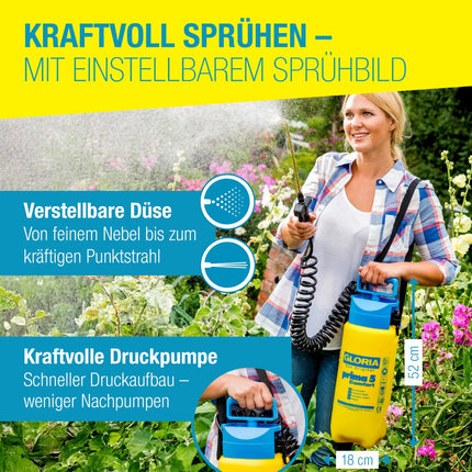 GLORIA prima 5 Comfort Drucksprüher – verstellbare Düse von feinem Nebel bis Punktstrahl, kraftvolle Pumpe
