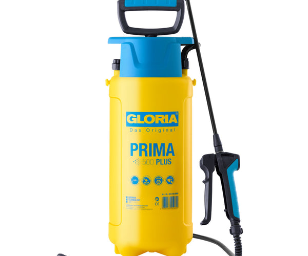 Prima 500 PLUS Drucksprüher 5 Liter, Säurebeständige Gartenspritze mit EPDM-Dichtungen, Verlängerungslanze & PVC-Gewebeschlauch