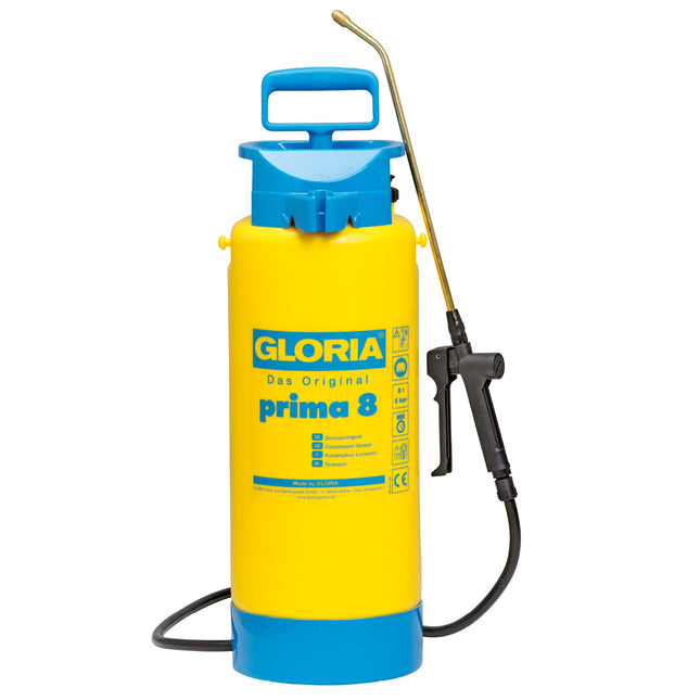 GLORIA prima 8 Drucksprüher, 8 L – Messinglanze mit verstellbarer Hohlkegeldüse, 3 bar